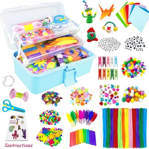 VLUSSO Suministros de artes y manualidades para niños, kits de manualidades, materiales de arte, juego de manualidades para niños con limpiapipas,
