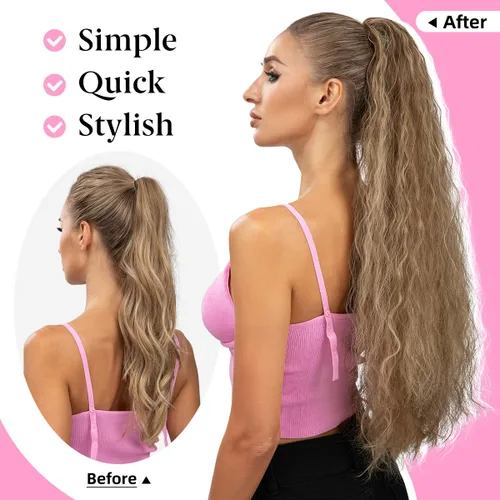 Miniatura 4 de Extensión de cola de caballo con cordón de 26 pulgadas de largo, esponjoso, ondulado, para mujeres negras, extensiones de cabello rizado para uso