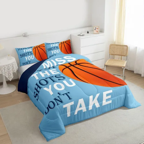 Miniatura 6 de Juego de edredón de baloncesto, juego de ropa de cama con citas inspiradoras para niños y niñas, relleno de edredón de pelota deportiva, edredón