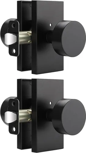 Miniatura 13 de EHOMEWARE Paquete de 2 pomos para puerta de paso para interiores, pomos de puerta negros para armario/pasillo, manija de puerta redonda sin
