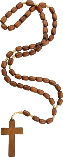 Catholica Shop - Collar de Cuentas de Madera de Vestimenta Religiosa Católica con Colgante de Cruz de Madera, Collar de Rosario Católico I Collar de