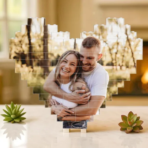 Bloque de fotos de ladrillo de construcción de corazón personalizado, rompecabezas de imagen personalizado para parejas, familia o amigos, día de