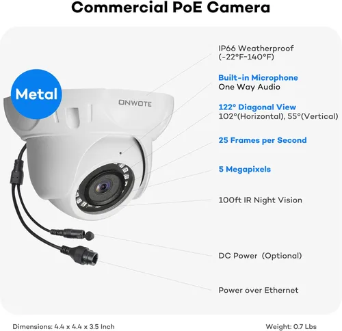 Miniatura 4 de ONWOTE Sistema de cámara de seguridad PoE NVR de 16 canales, 12MP 4K 16CH NVR comercial de 4 TB, 16 cámaras IP de 122° con cable de 5MP