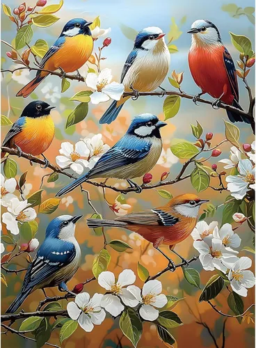 Rompecabezas para adultos de 500 piezas, rompecabezas de aves de 500 piezas - Flores y pájaros, rompecabezas de flores imposibles, tamaño terminado