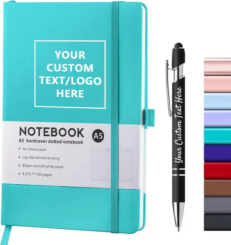 Miniatura 11 de Cuadernos personalizados con bolígrafo, cuadernos A5 personalizables con logotipo/texto/imagen grabados, diarios de escritura diaria con 192 páginas