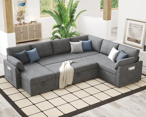 Miniatura 15 de VanAcc - Sofá cama con sofá cama extraíble de 2 en 1 con sofá cama extraíble con chaise de almacenamiento para sala de estar, cómodo sofá cama, Beige