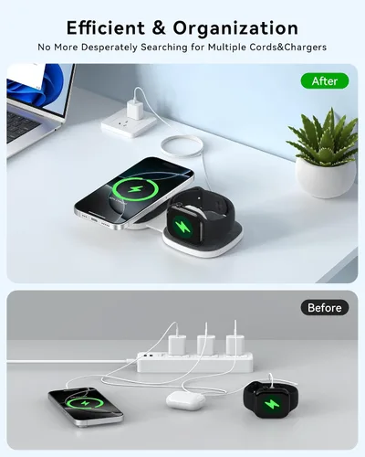 Miniatura 4 de Cargador inalámbrico plegable 2 en 1 Mag-Safe para iPhone 16 15 14 13 12 Series, Apple Watch Series/Ultra/SE, Airpods/Pro, cargador Magsafe portátil