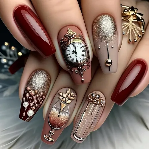 Miniatura 18 de Uñas postizas a presión de almendra marrón, medianas con diseños de leopardo y purpurina, uñas postizas en forma de almendra otoñal, uñas acrílicas