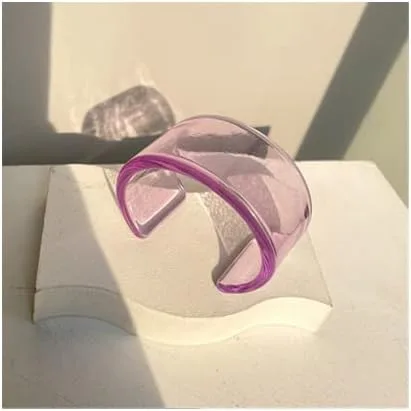 Miniatura 2 de Pulsera abierta de resina acrílica ligera y colorida, transparente, gruesa, gruesa, delgada, cara ancha, resina acrílica para mujeres y niñas