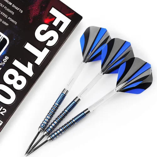 Miniatura 6 de Formula Sports Juego de dardos de punta de acero al 90% tungsteno, juego de puntas de metal profesionales disponibles en 0.74 oz/0.78 oz/0.81 Azul