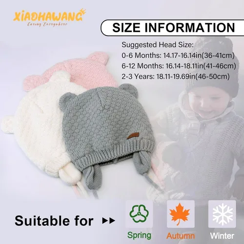 Miniatura 6 de XIAOHAWANG Gorro de bebé lindo oso para niños pequeños con orejeras cálido para otoño e invierno