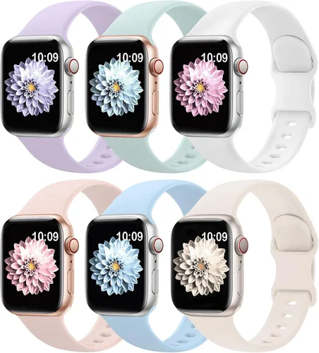 Miniatura 26 de Paquete de 6 bandas deportivas compatibles con Apple Watch de 38mm 40mm 41mm 42mm 44mm 45mm 49mm 46mm, correa impermeable de silicona para iWatch