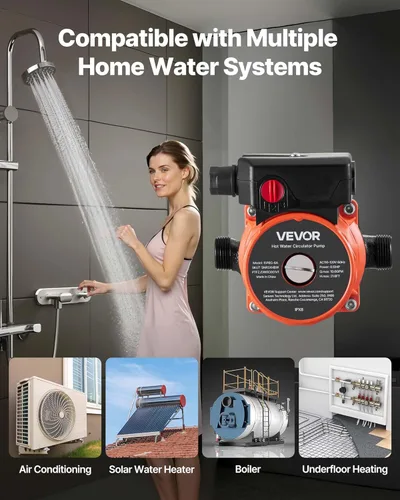 Miniatura 4 de VEVOR Bomba de Recirculación de Agua Caliente, 10 GPM, Sistema de Bomba Circuladora de Circulación Instantánea, Control de 3 Velocidades, 0.13 HP