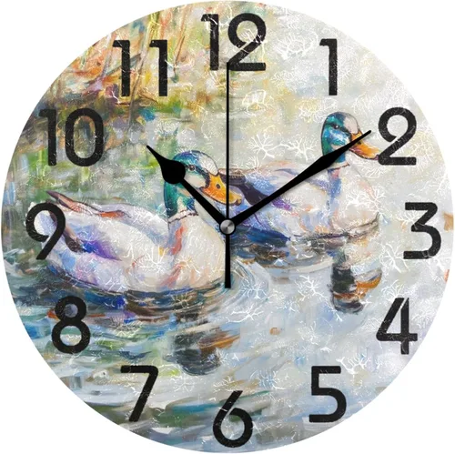 Miniatura 18 de Reloj de pared redondo retro de otoño con dos gnomos y calabaza de 10 pulgadas, funciona con pilas, reloj de escritorio analógico silencioso sin