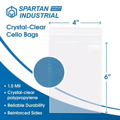 Miniatura 2 de Spartan Industrial - Bolsas de polietileno de celofán transparente con adhesivo resellable de 4 x 6 pulgadas (1000 unidades) para embalaje