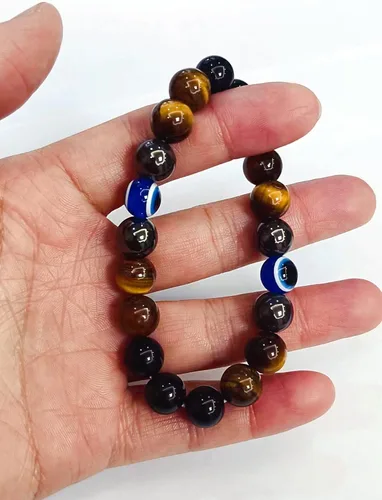 Miniatura 5 de Pulseras de triple protección con piedra de ojo de tigre de obsidiana negra con hematita para hombres y mujeres, pulsera de piedra curativa