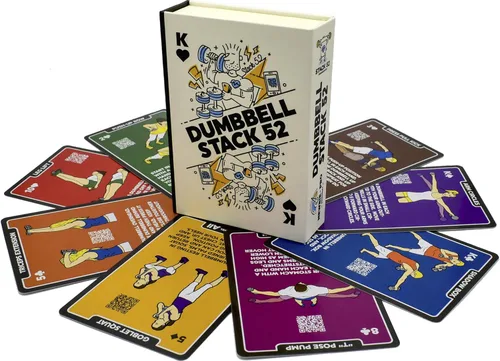 Stack 52 Tarjetas de ejercicio con mancuernas. Juego de cartas de entrenamiento. Instrucciones en video incluidas. Perfecto para entrenamiento con