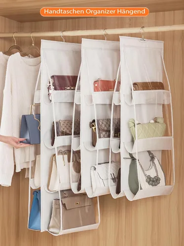 Miniatura 4 de AARAINBOW Paquete de 2 Organizadores Colgantes de Bolsos y Carteras para Closet, 8 Bolsillos Organizadores de Almacenamiento de Carteras que Ahorran
