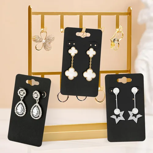Miniatura 5 de joycraft 100 tarjetas de aretes con 6 agujeros, tarjetas negras de 2 x 3.5 pulgadas, etiquetas de exhibición de joyas de papel en blanco para Negro