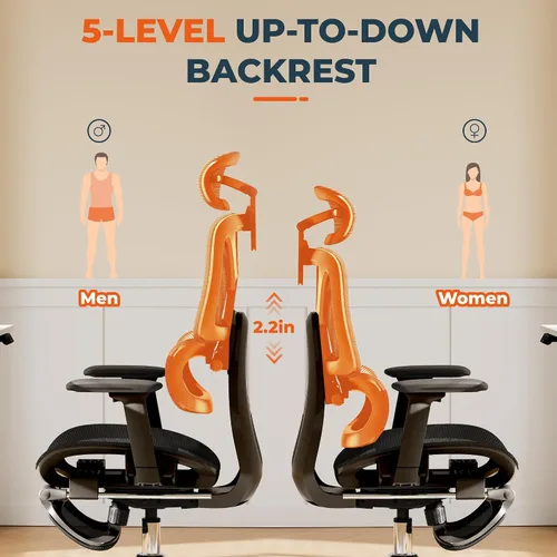 Miniatura 4 de ErgoChair Ultra, silla ergonómica de oficina con respaldo alto, soporte lumbar 2D, reposapiés, reposacabezas 3D, base de metal resistente, cómodo