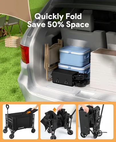 Miniatura 9 de Raynesys Carro plegable 3 en 1 que se convierte en banco, carrito plegable de 220 libras con ruedas, carrito de compras de 120 L para comestibles