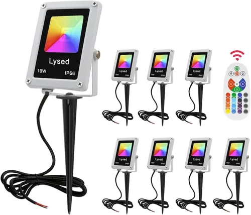Proyector RGB para exteriores de 10 W, luces LED que cambian de color, bajo voltaje, iluminación de paisaje de 12 V, focos de control remoto