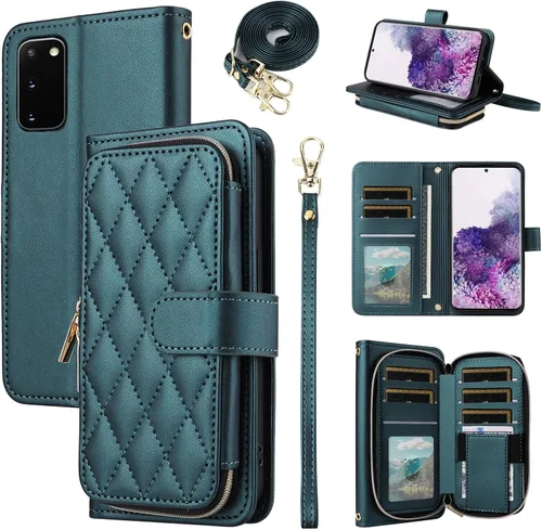 Miniatura 26 de Funda de Cartera para Samsung Galaxy S20 FE 5G de 6.5 Pulgadas con Correa para Muñeca, Billetera con Cremallera y más de 9 Ranuras para Tarjetas