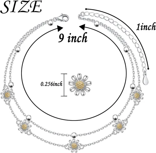 Miniatura 5 de Ladytree Tobilleras de plata de ley 925 ajustables con cuentas de pie para mujer, tobilleras, joyería de regalo de cumpleaños para adolescentes