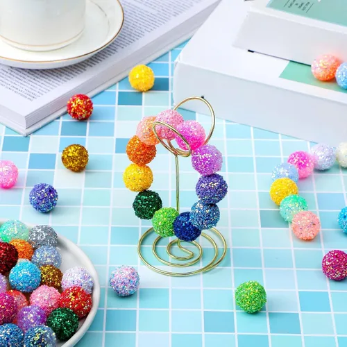 Miniatura 5 de Sasylvia 80 cuentas de goma de mascar de 0.78 pulgadas para bolígrafos, cuentas de diamantes de imitación de colores con lentejuelas, bola