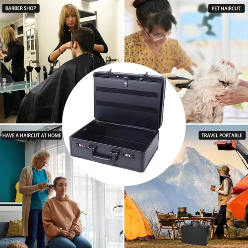 Miniatura 8 de Estuche de peluquero portátil para cortapelos y suministros, doble capa grande, herramientas de viaje, caja organizadora, kit de peluquería Negro