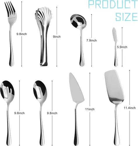 Miniatura 3 de Juego de cubiertos de 32 piezas con juego de utensilios para servir, cuchillos de acero inoxidable, cucharas y tenedores para el hogar, cocina