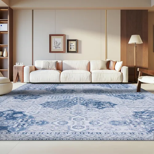 Miniatura 10 de SAFAVIEH Tucson Collection - Alfombra lavable de 2 pies 6 pulgadas x 8 pies, gris y azul marino, antideslizante, ideal para zonas de alto tráfico