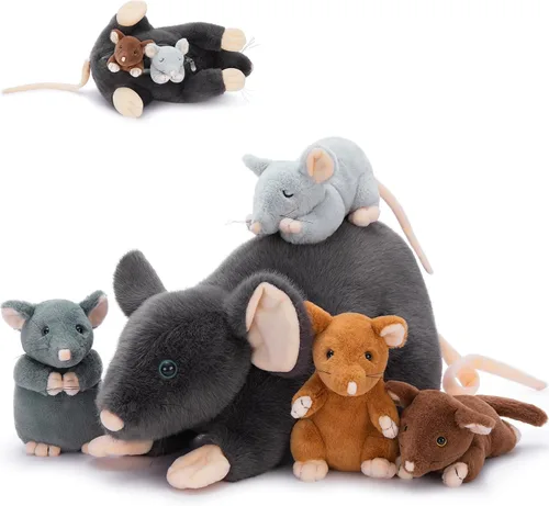 Miniatura 9 de Tezituor Juego de 5 Animales de Peluche de Cordero, Peluche Grande de Oveja Mamá de 20 Pulgadas con 4 Lindos Bebés Cordero, Almohada de Felpa