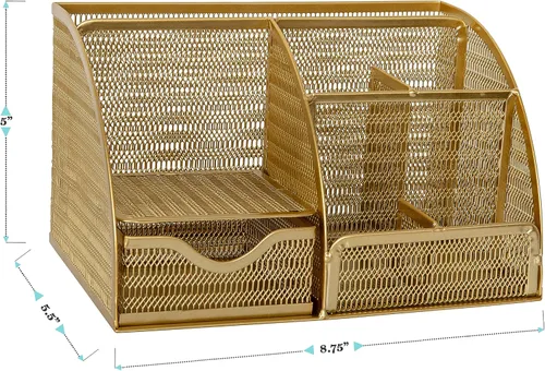 Miniatura 7 de Martha Stewart Ryder - Organizador de escritorio pequeño de metal de malla dorada para accesorios de oficina, cuadernos, soporte para bolígrafos