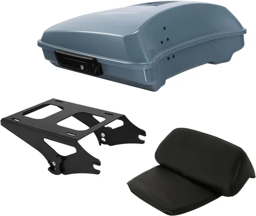 Miniatura 19 de TCT-MOTORPARTS Atlas Silver Metálico Maletero de Viaje Modificado con Respaldo y Montaje en Rack Adecuado para Harley Touring 14-25 Street Glide
