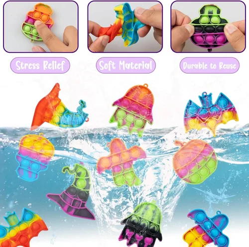 Miniatura 5 de AMUHUA Recuerdos de fiesta de Halloween para niños - 24 piezas de mini juguetes de Halloween, llaveros de presión, juguetes para jugar