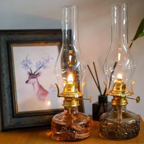 Miniatura 7 de Lámpara de aceite pequeña para chimenea, base de 2 1/8 pulgadas por 7 1/8 pulgadas de altura, pantalla de lámpara de queroseno, lámpara de huracán