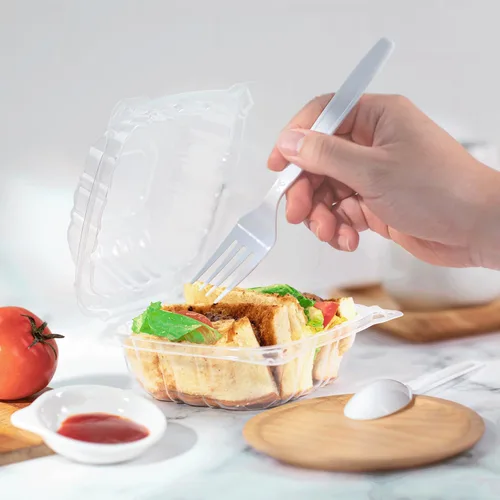 Miniatura 3 de Contenedores de Comida para Llevar Karat Clamshell [6"x6" - 300 unidades] Duraderos, Aptos para Microondas, Apilables, Resistentes a Roturas, Cajas