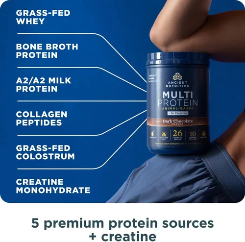 Miniatura 3 de Ancient Nutrition Polvo multiproteico a base de animales + creatina, 0.92 oz de proteína, suero alimentado con hierba, caldo de huesos, péptidos