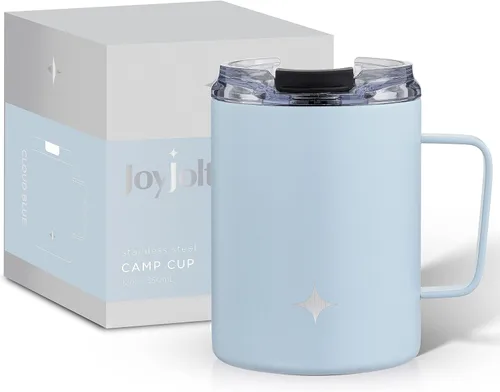 Miniatura 10 de JoyJolt Vaso de triple aislamiento con asa. Vaso de 12 onzas con tapa. Sellado al vacío, forrado de cobre, vasos de acero inoxidable de doble pared.