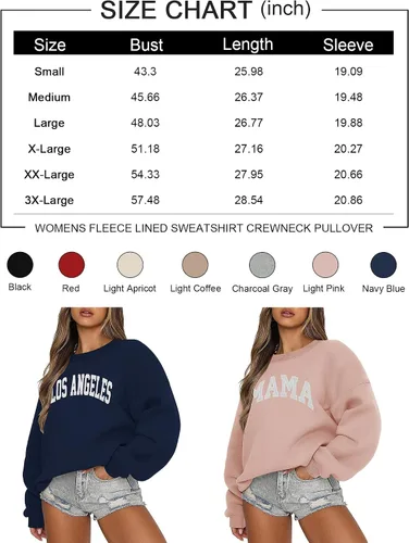 Miniatura 5 de LOMON Sudadera de cuello redondo para mujer, casual, de gran tamaño, sudadera con capucha de manga larga de forro polar