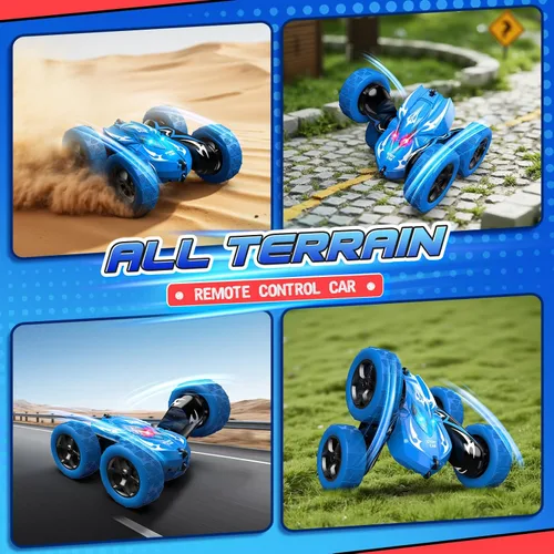 Miniatura 4 de Excitobo Coche de Control Remoto, Coches RC para Niños de 4, 5, 6, 7, 8, 9, 10, 11, 12 Años, Coche RC de Derrape 4WD Recargable con Doble Cara y Azul