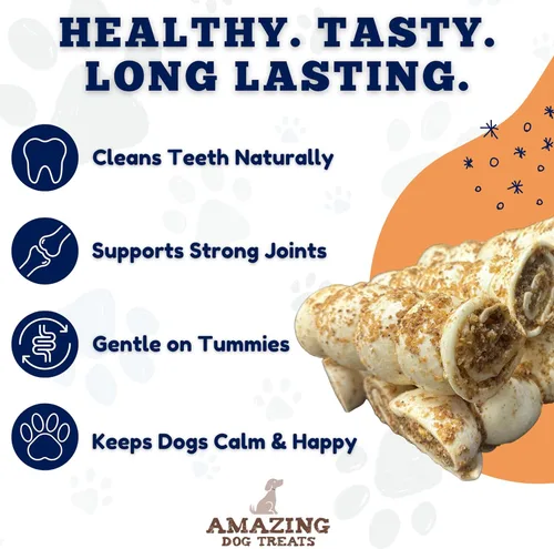 Miniatura 4 de Amazing Dog Treats - Rollos de mejillas de ternera Mega gruesos (sabor a polvo fuerte, 5-6 pulgadas - 4 unidades) - Masticables seguros para perros