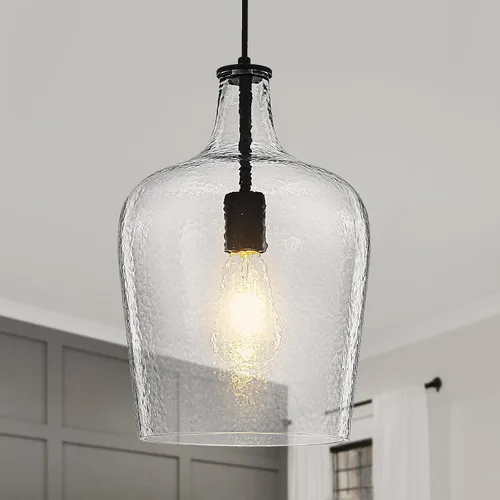 Miniatura 7 de Paquete de 2 lámparas colgantes de vidrio de 9.3 pulgadas para isla de cocina, lámpara colgante grande negra con vidrio grueso soplado, 1 luz