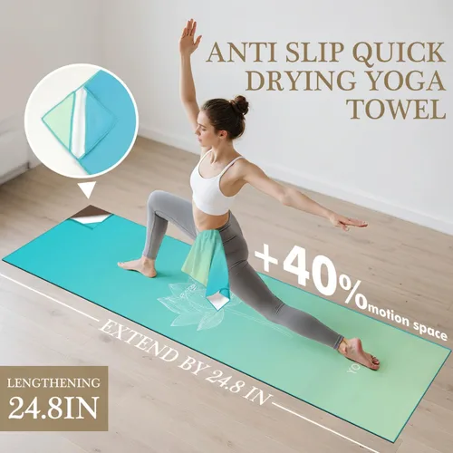 Miniatura 2 de Toalla de yoga con bolsillos en las esquinas, antideslizante, toalla de yoga caliente de 24 x 72 pulgadas para yoga caliente, pilates, fitness