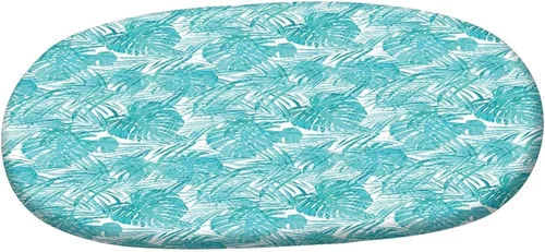 Miniatura 3 de XISUNYA Mantel ajustable ovalado de poliéster con bordes elásticos, color azul claro, estampado de palmeras de verano tropicales, se adapta a mesas