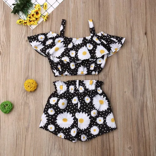 Miniatura 6 de Conjunto de 2 piezas de ropa con volantes y cuello halter floral para niños pequeños