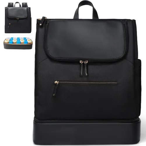 MOMINSIDE Mochila para pañales – Bolsa de pañales grande para bebé con 14 bolsillos, mochila de viaje de cuero y nailon para mamá, bolsa de Negro