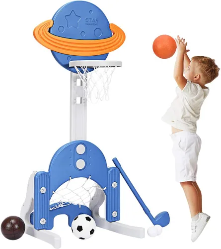 Miniatura 15 de Costzon Aro de baloncesto para niños, altura ajustable de 3.9 pies - 5.2 pies canasta de baloncesto para niños, mini juego de baloncesto portátil