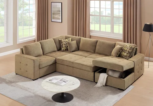 Miniatura 9 de THSUPER Sofá cama seccional de 123 pulgadas con cama extraíble, 6 plazas en forma de U de gran tamaño, sofás seccionales con diván de almacenamiento